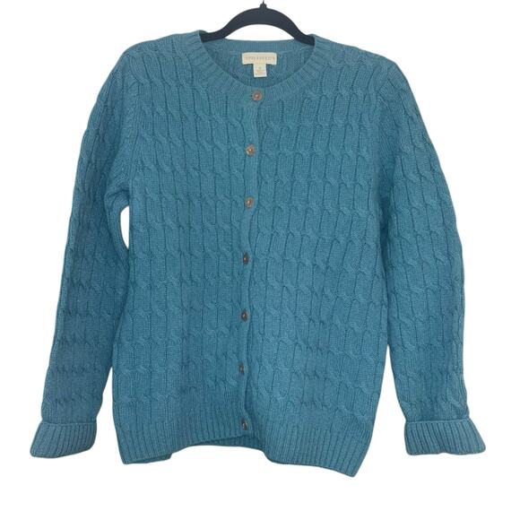 Appleseeds Wool Cable knit Cardigan Sweater S Blue Long Sleeve Vintage - Picture 1 of 12